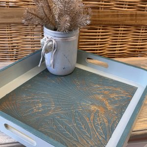 Plateau bois bleu celadon