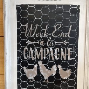 Cadre décoratif relooké "Week-End à la Campagne" – noir & blanc argenté