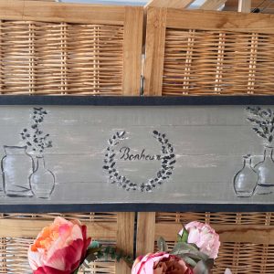Tableau décoratif peint main "Bonheur" – gris taupe & noir, vases & fleurs