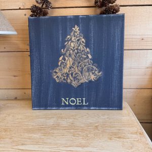 Tableau « Noël » sapin baroque doré – toile 30 x 30 cm, bleu nuit & feuille d’or
