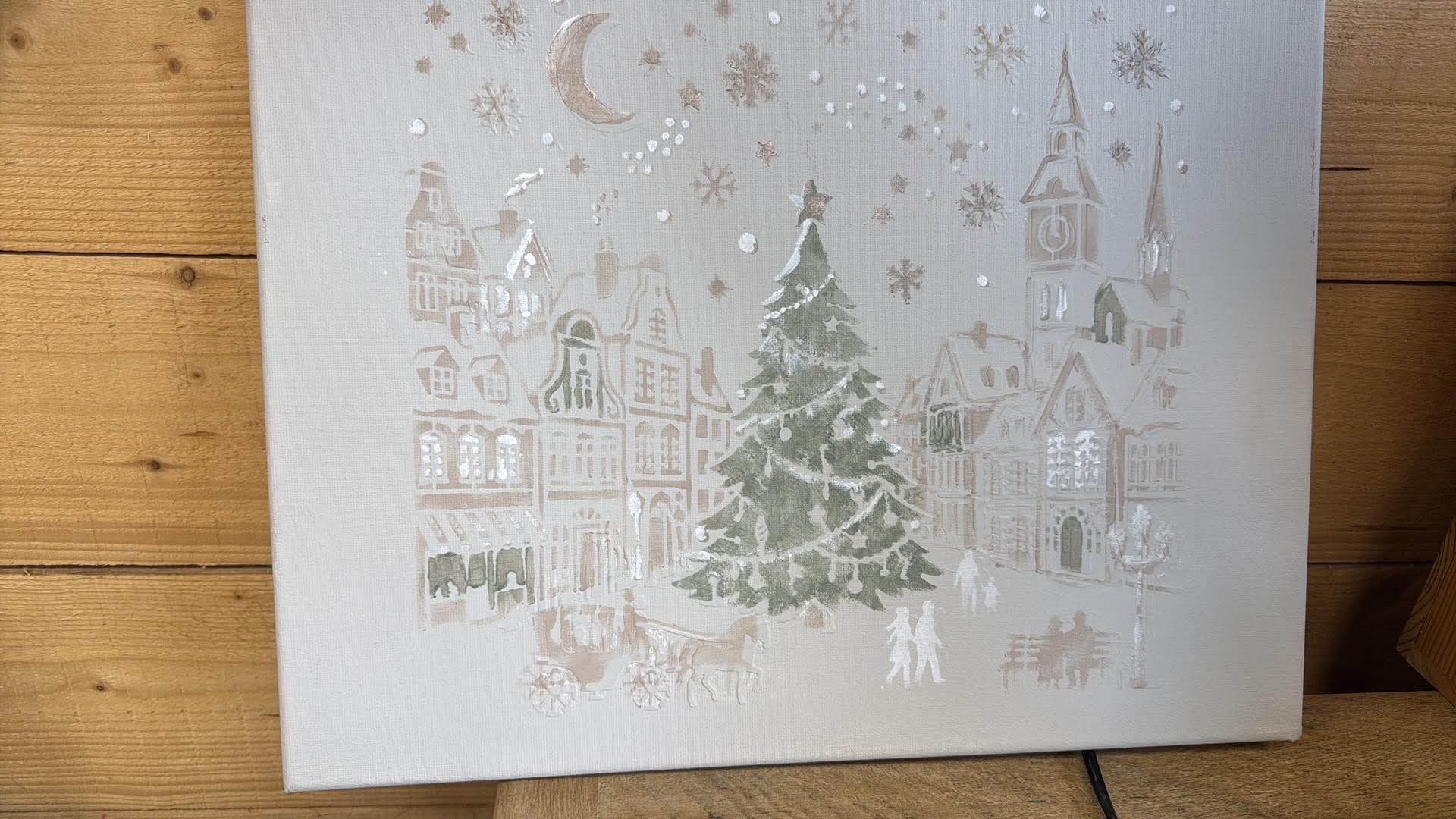 Toile Village de Noël peinte à la main